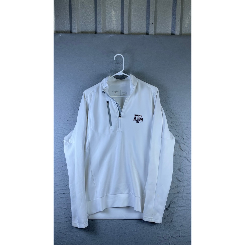Antigua Texas A&M Pullover Mens Small White Good 1/4 Zip Aggies NCAA Jacket
